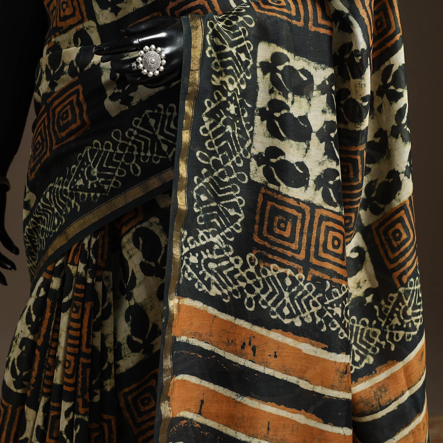 Multicolor - Chanderi Silk Hand Block Print Bagru Saree with Zari Border 18