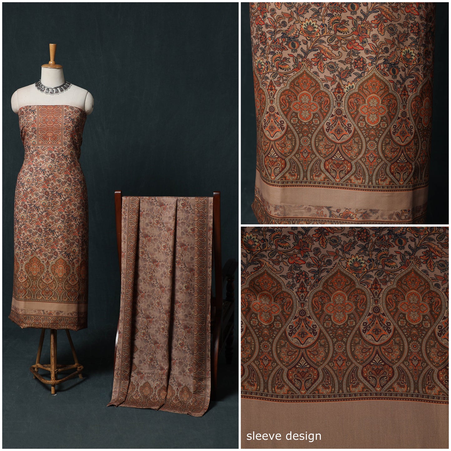 3pc Digital Print Wool Unstitched Dress Material Suit Set 103