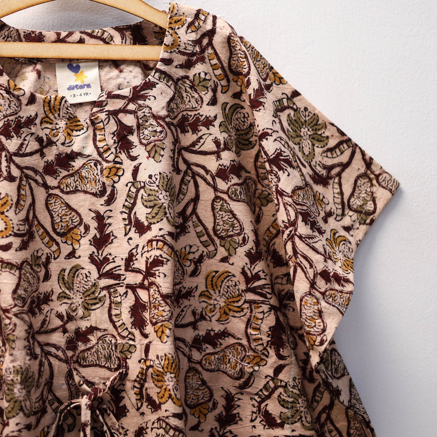 Brown - kalamkari cotton kids kaftan (3-4 years) 58