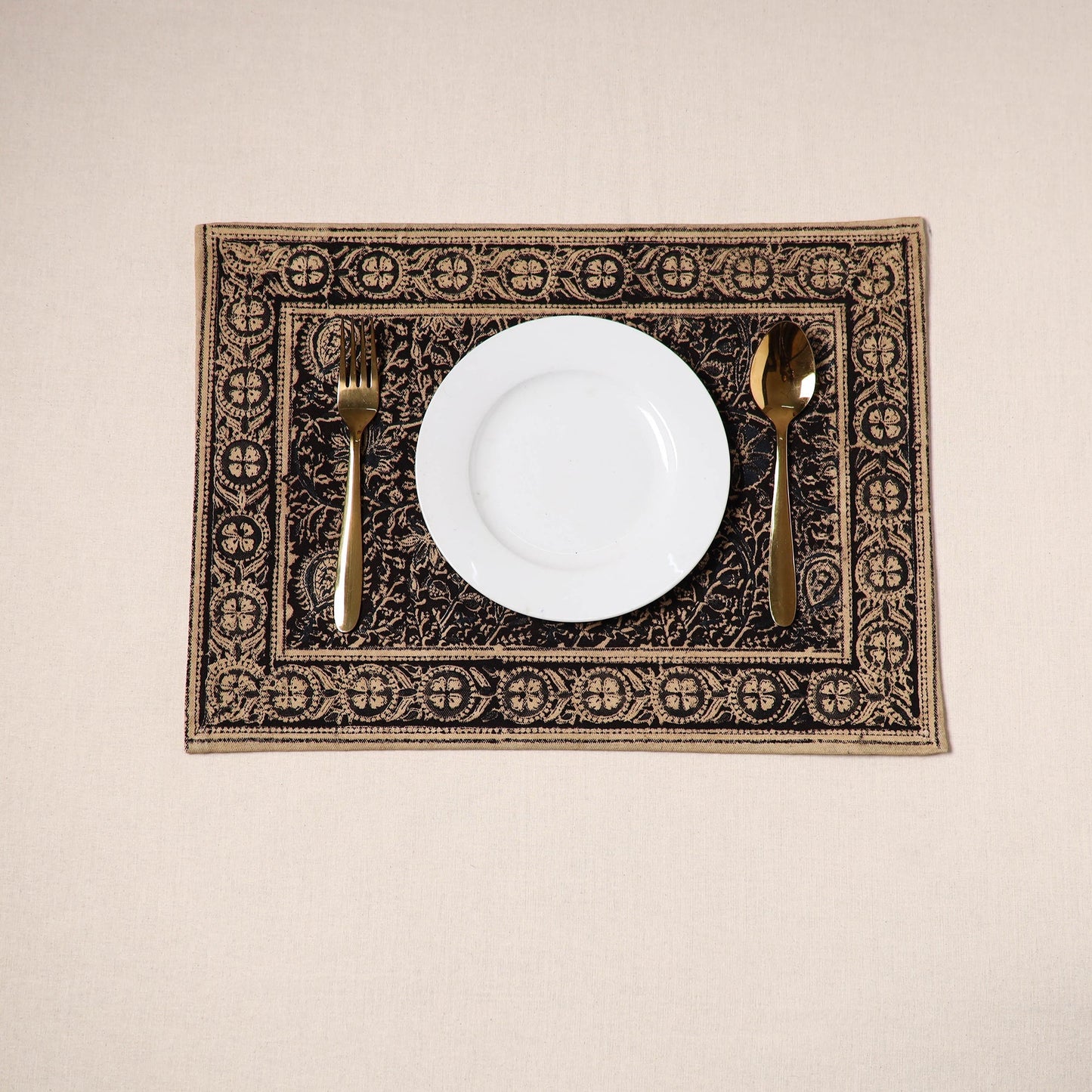 Black - natural dyed pedana kalamkari cotton table mat 28