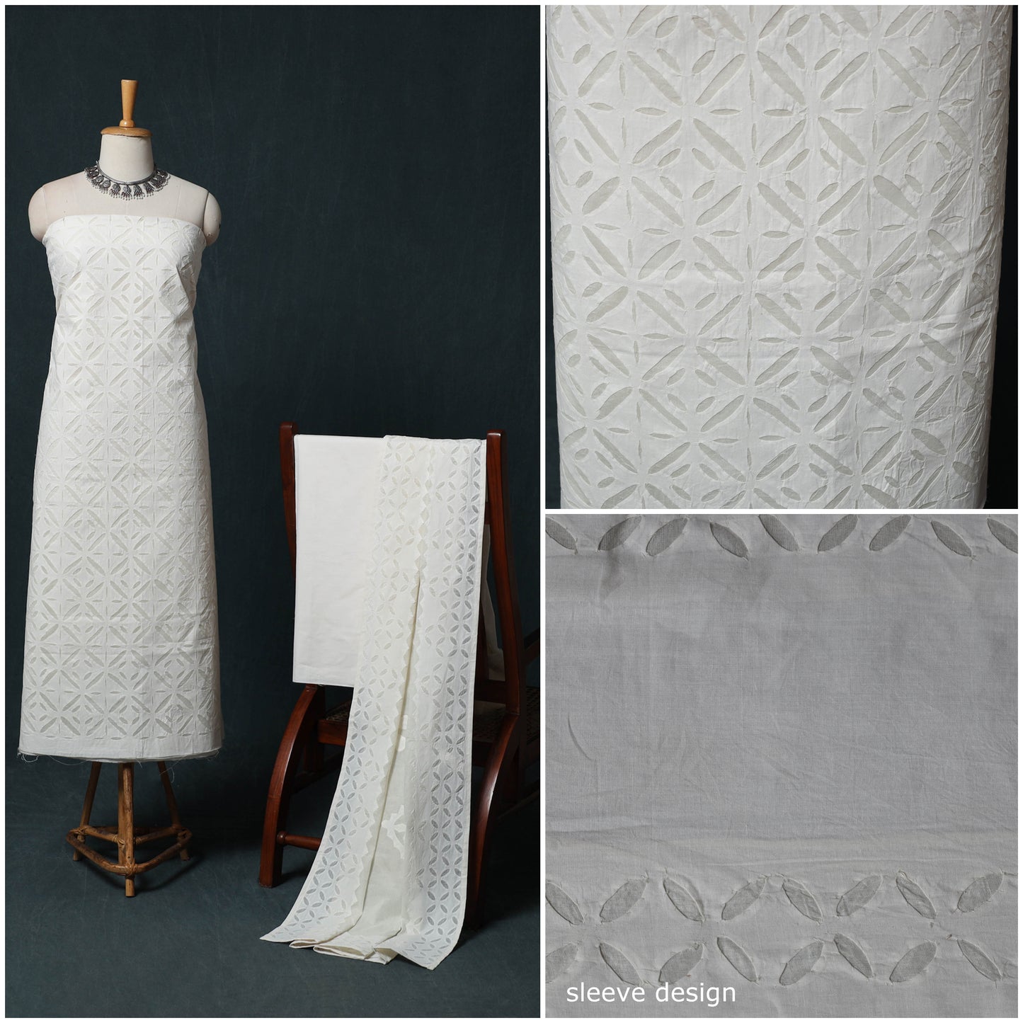 Barmer Applique Cutwork Cotton 3pc Unstitched Dress Material Suit Set 08
