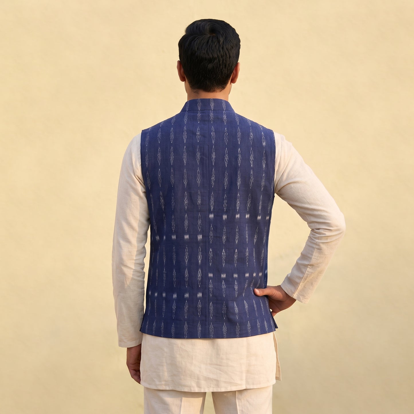 Sambalpuri Ikat Weave Cotton Men Nehru Jacket 08