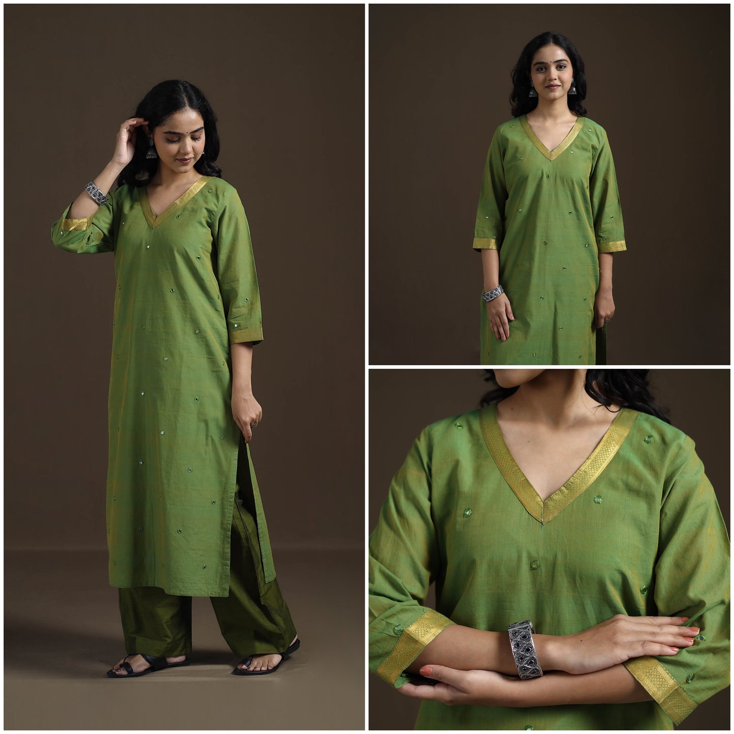 Mangalagiri Pure Handwoven Cotton Mirror Work Straight Kurta for women 25