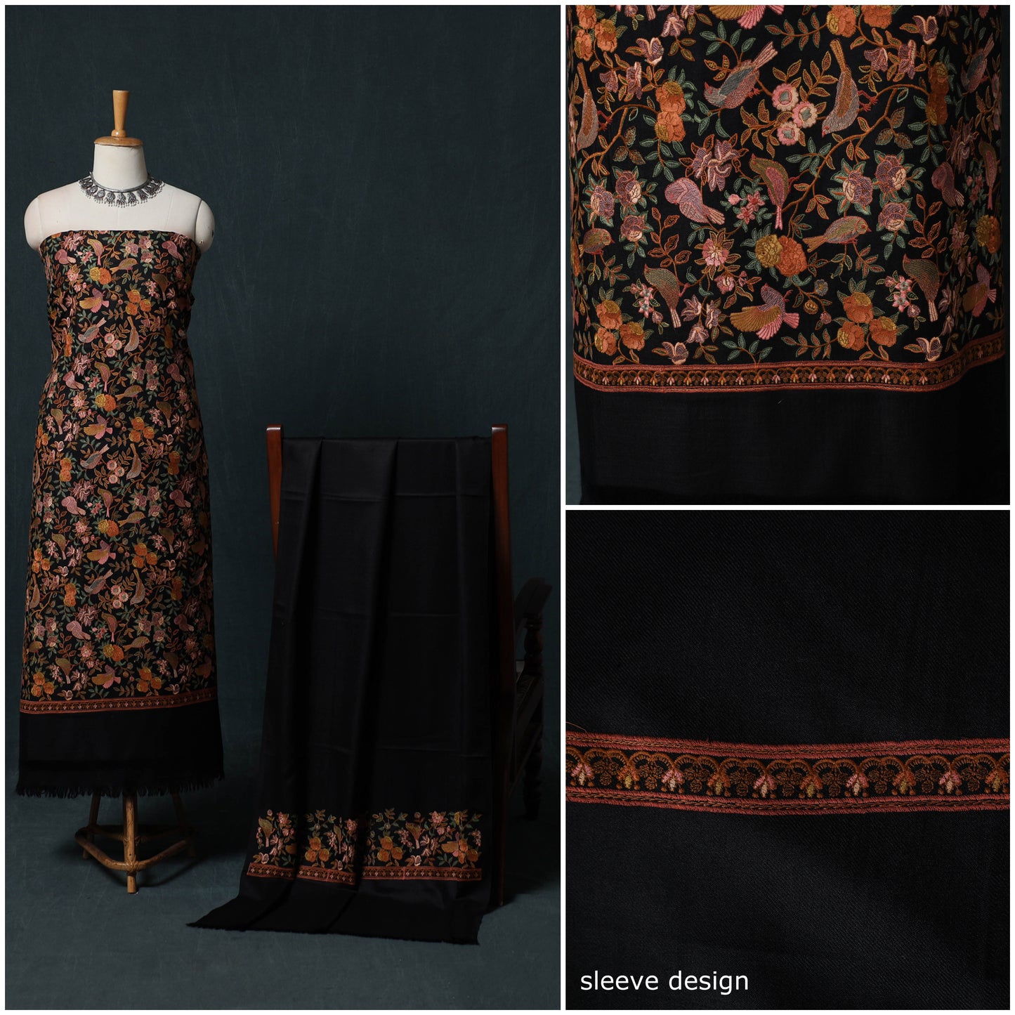 3pc Heavy Embroidered Wool Unstitched Dress Material Suit Set 49