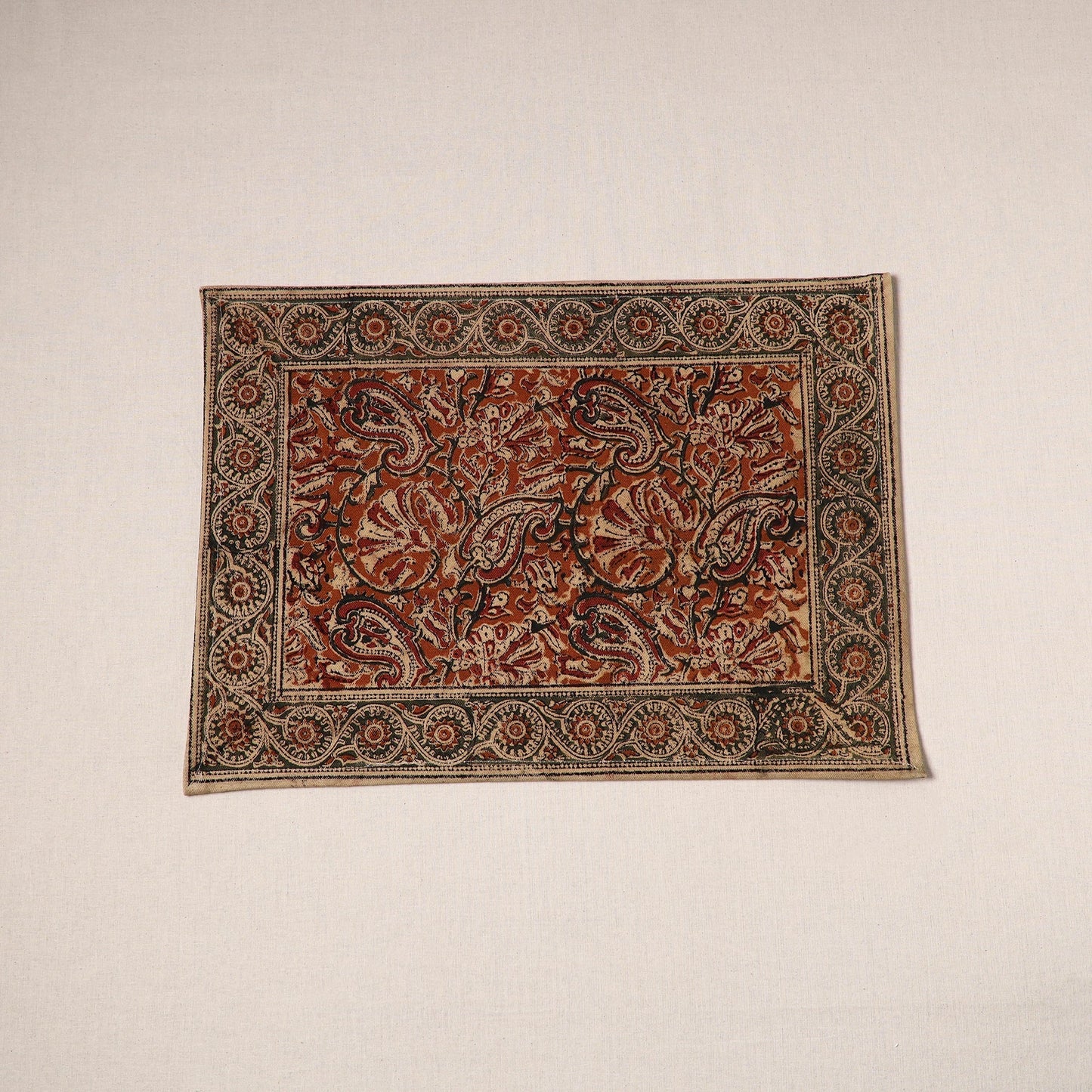 Red - natural dyed pedana kalamkari cotton table mat 15