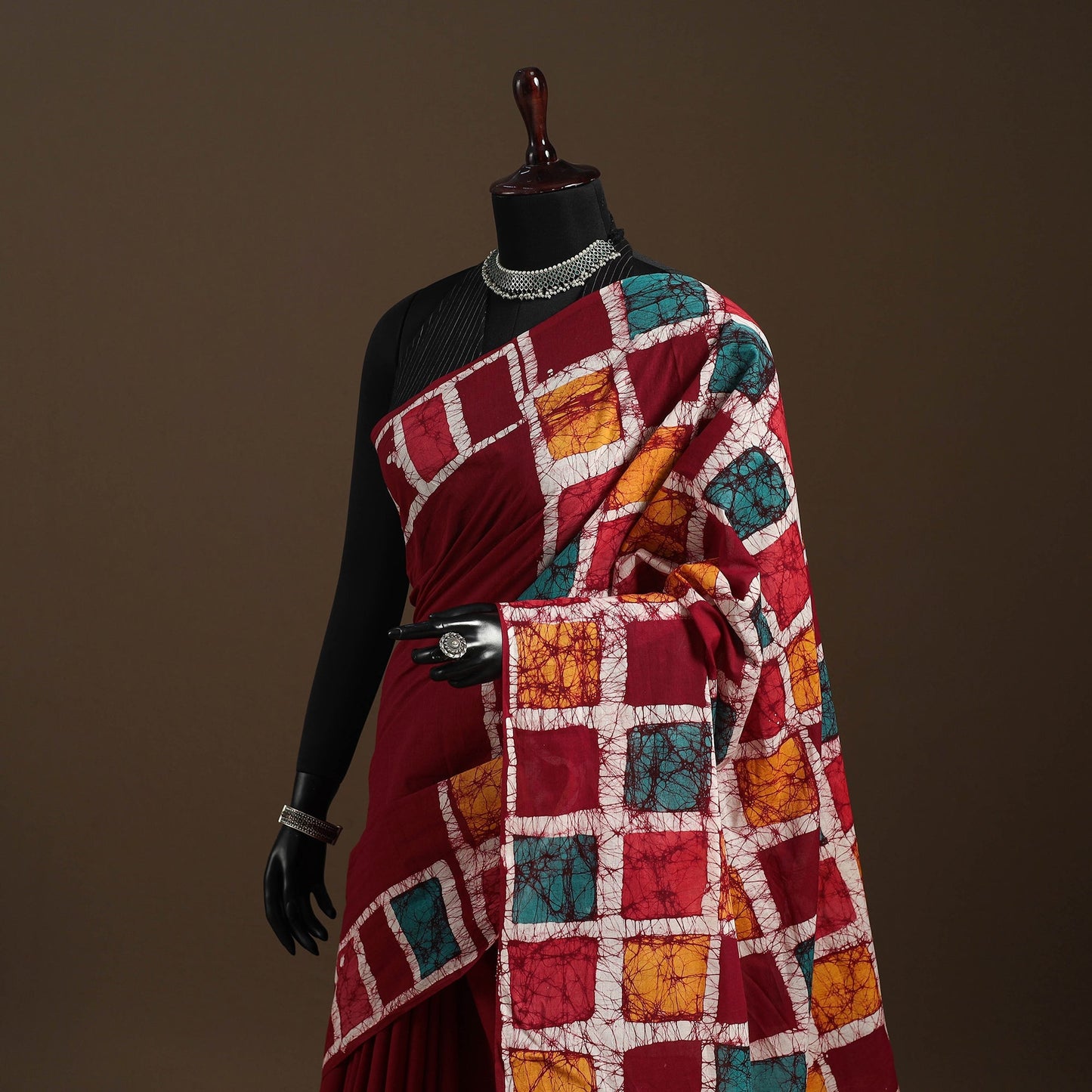 Red - mul cotton hand batik saree 18 - handcrafted