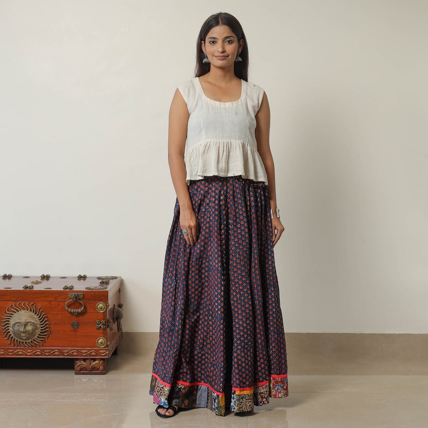 Bagru Block Printed 24 Kali Patchwork Cotton Long Skirt 42