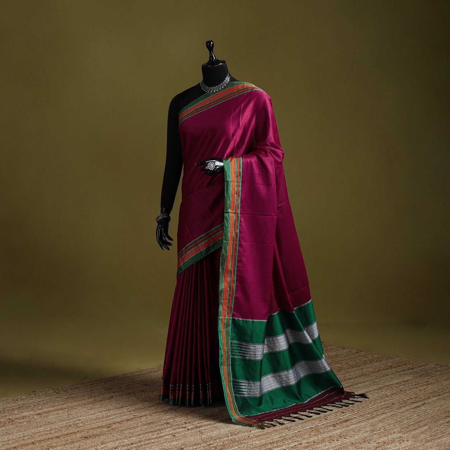 Silk cotton khun saree with ilkal pallu chikki paras border