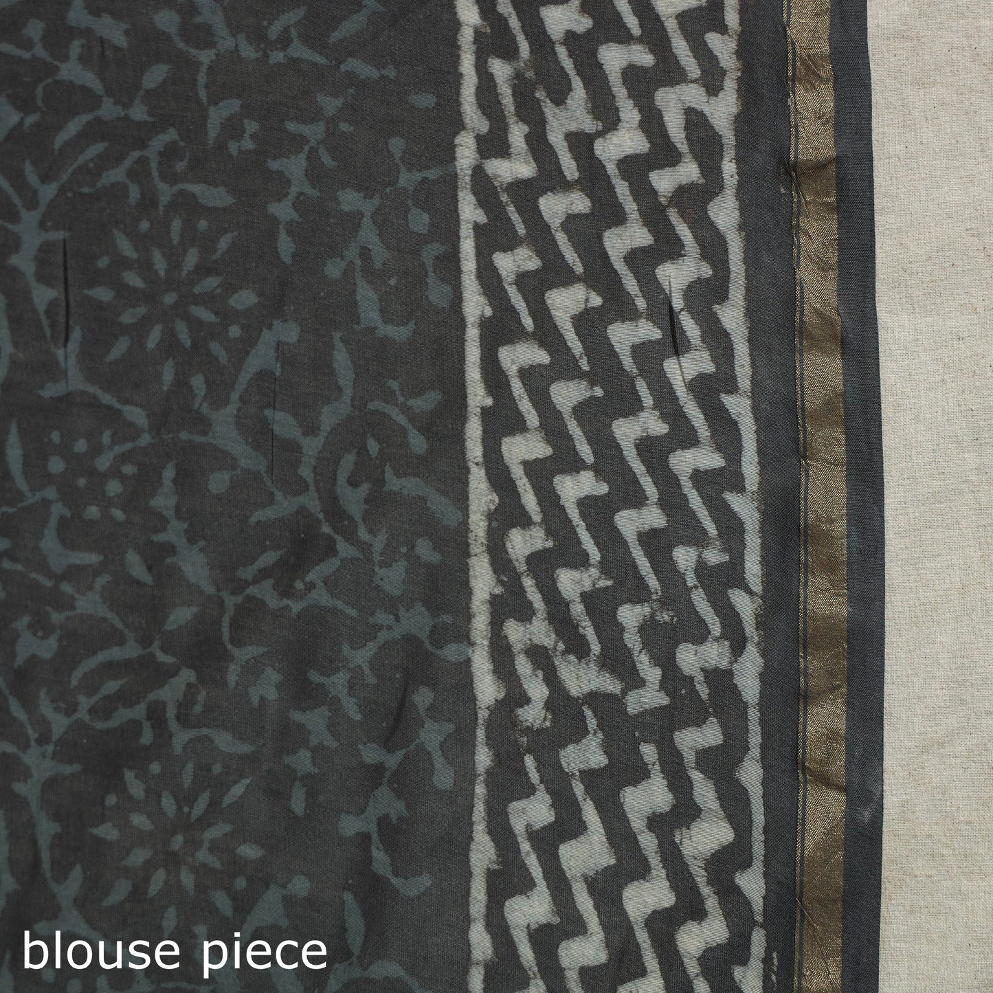 Block Print Chanderi Silk Bagru Saree with Zari Border
