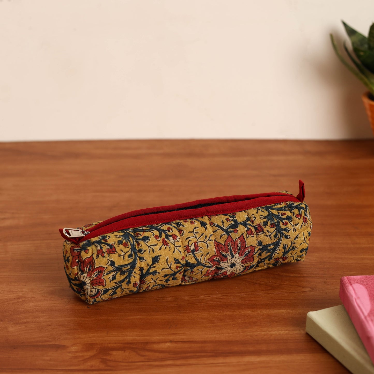 Yellow Handmade Quilted Cotton Pencil Pouch