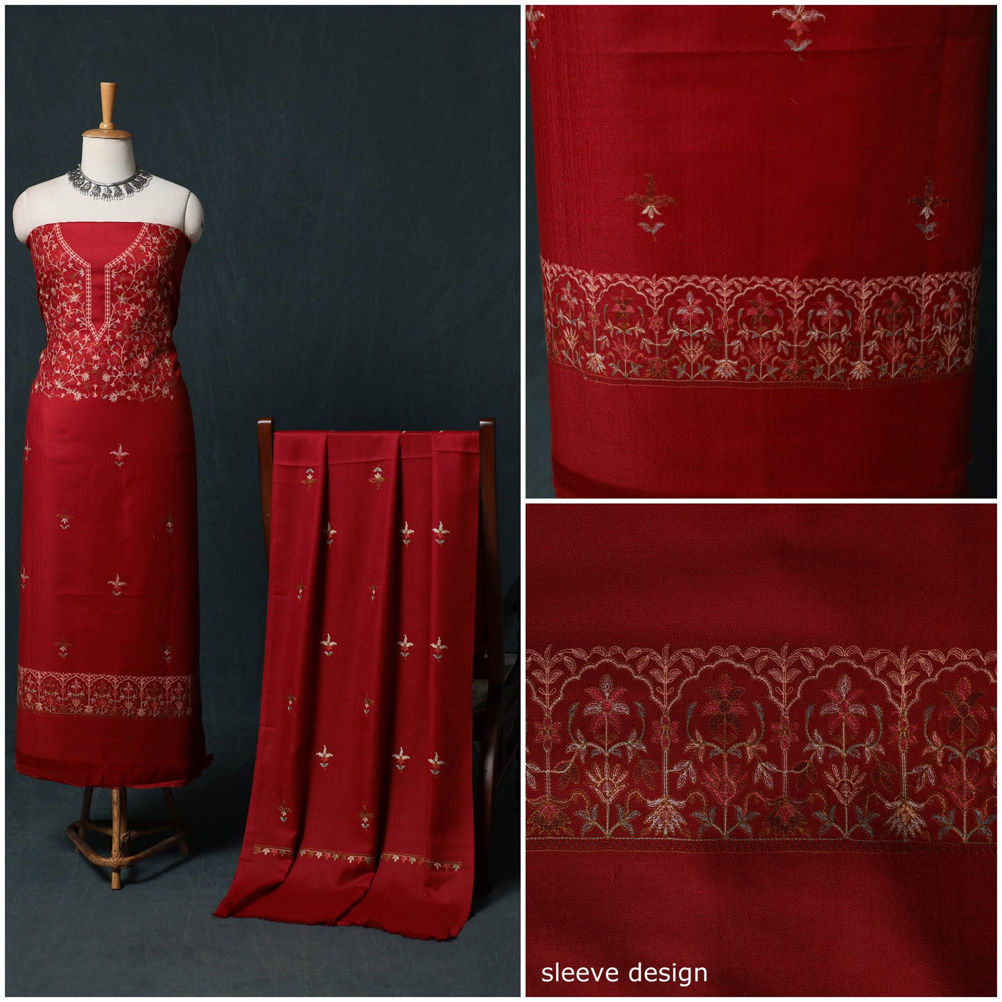 3pc Embroidered Wool Unstitched Dress Material Suit Set 11