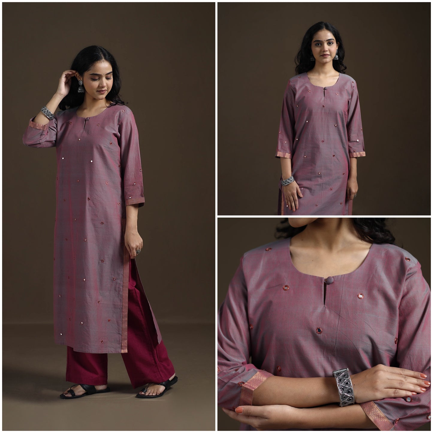 Mangalagiri Pure Handwoven Cotton Mirror Work Straight Kurta for women 06