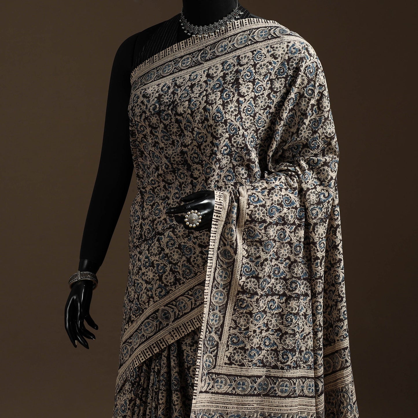 Black - natural dyed pedana cotton kalamkari saree 05