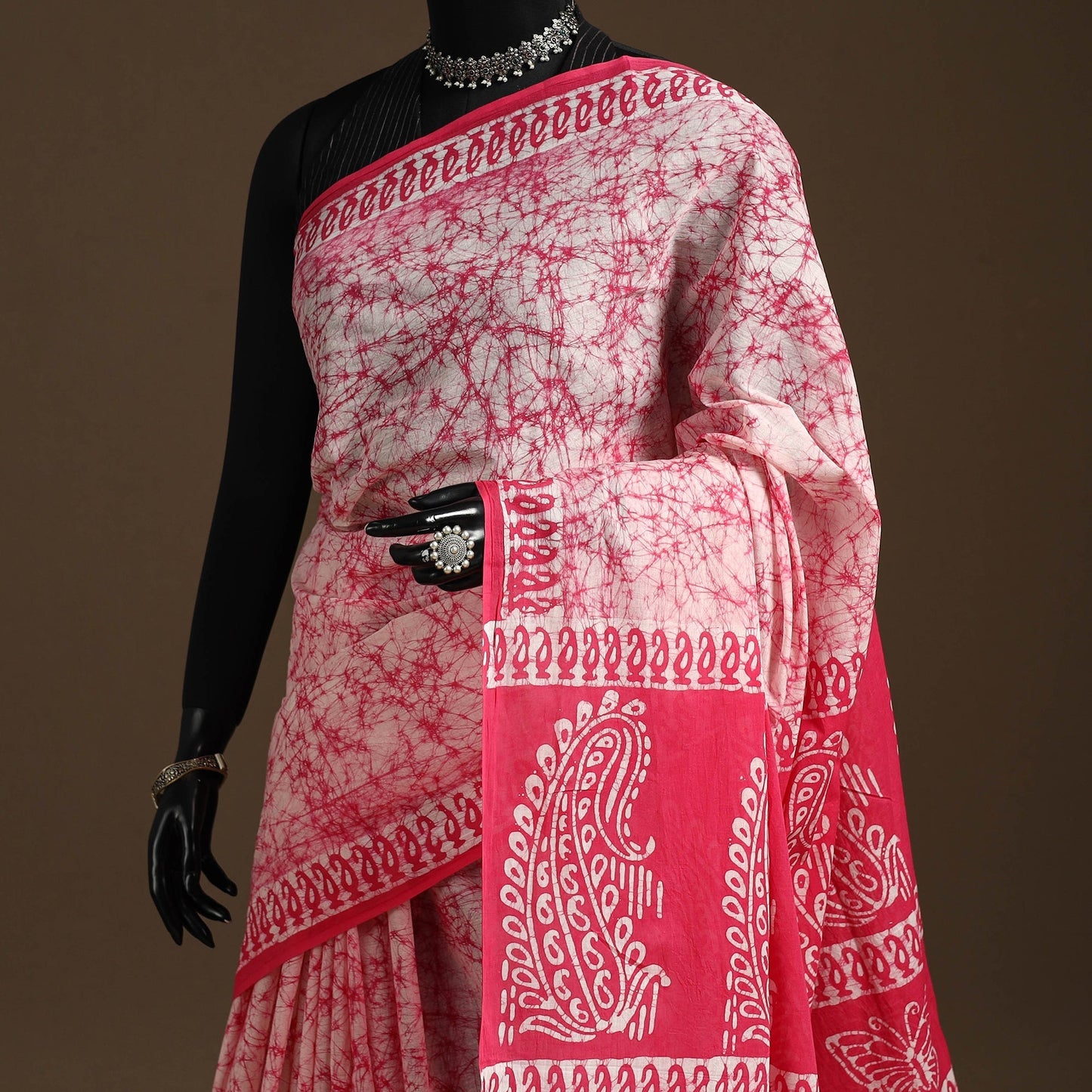 Pink - mul cotton hand batik saree 20 - handcrafted