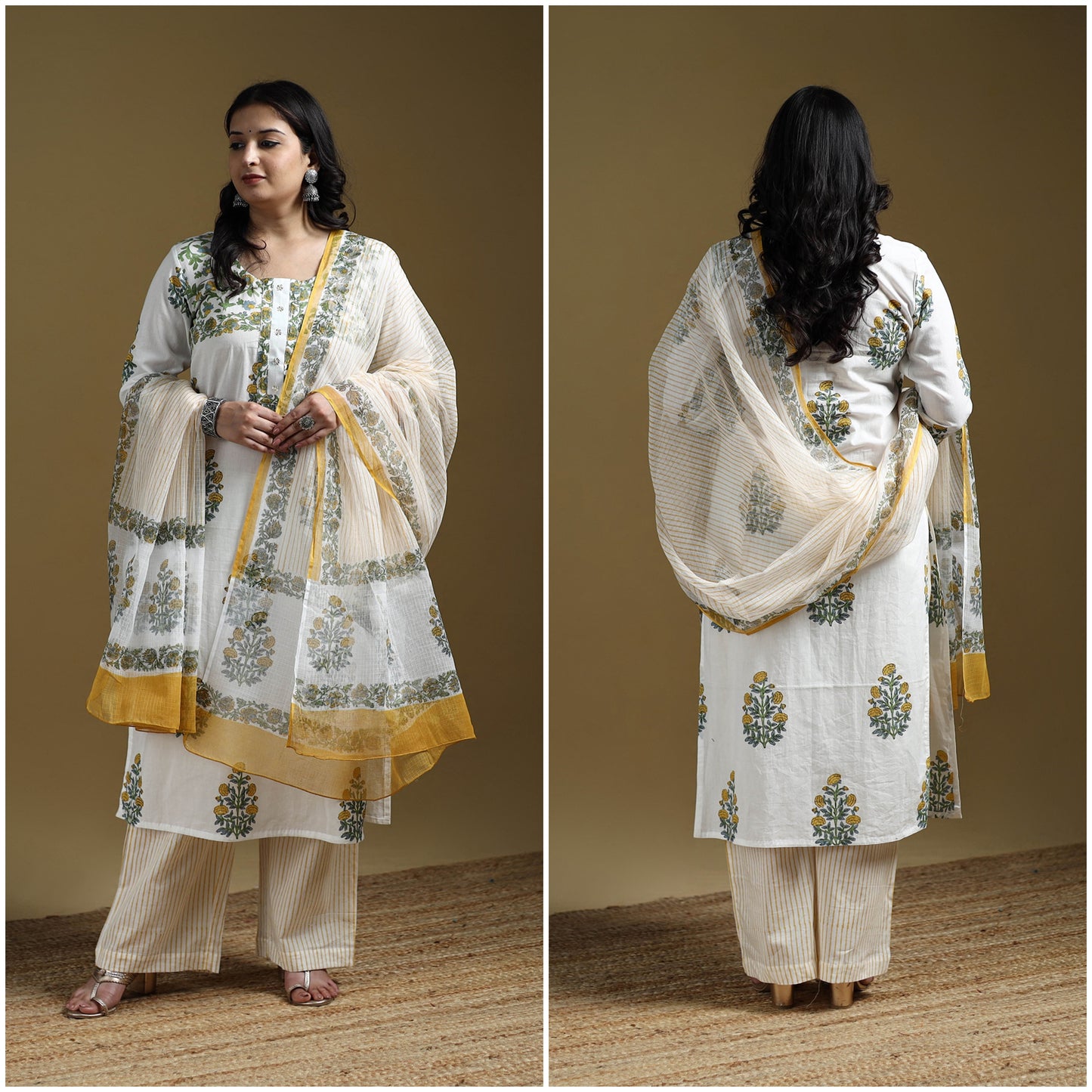 Sanganeri Hand Block Print Cotton Suit Set with Dupatta for women 05