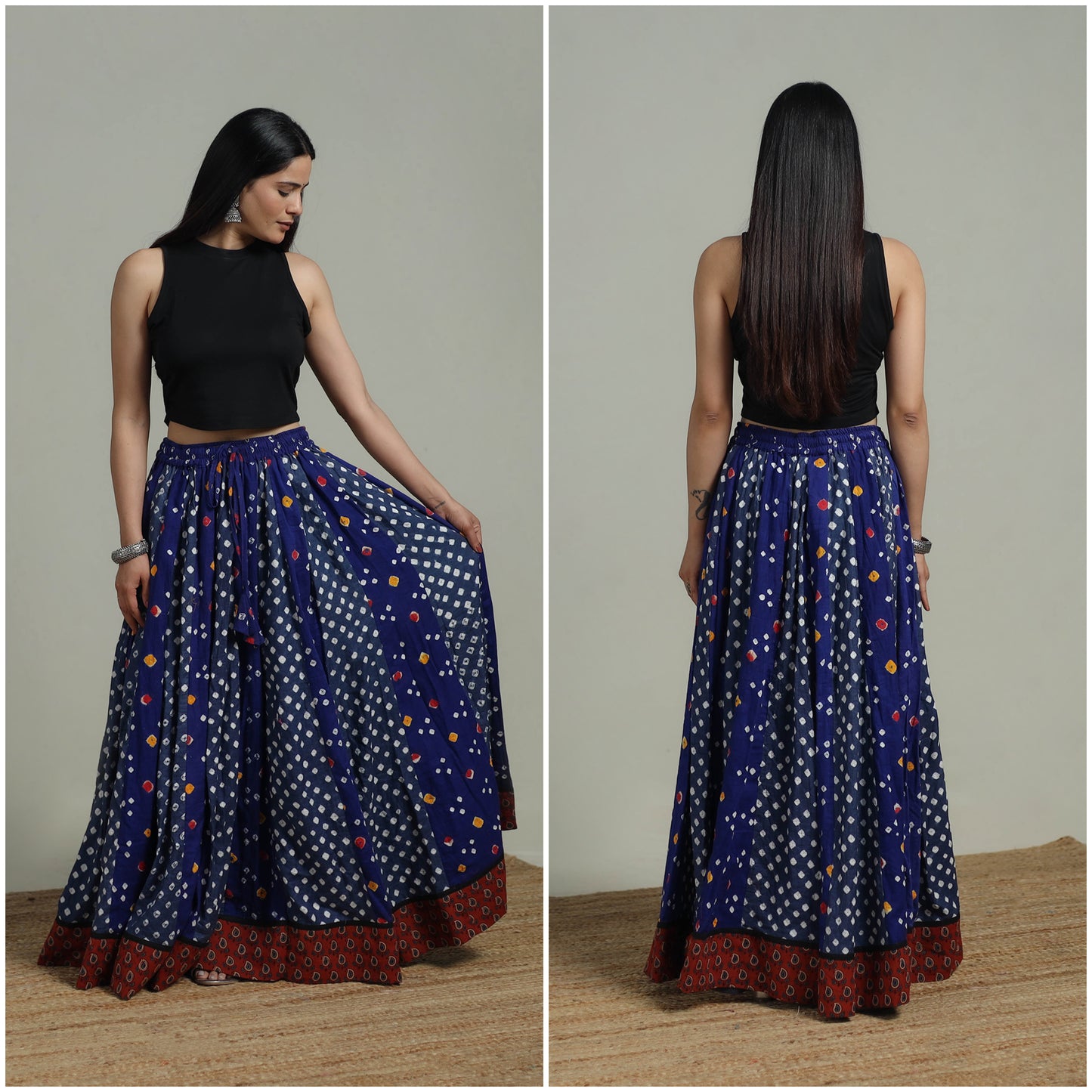 Bandhani Tie-Dye 24 Kali Patchwork Cotton Long Skirt 24