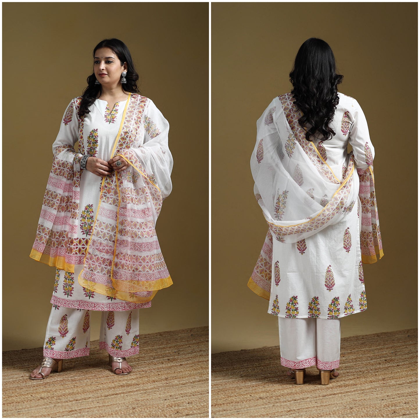 Sanganeri Hand Block Print Cotton Suit Set with Dupatta for women 09
