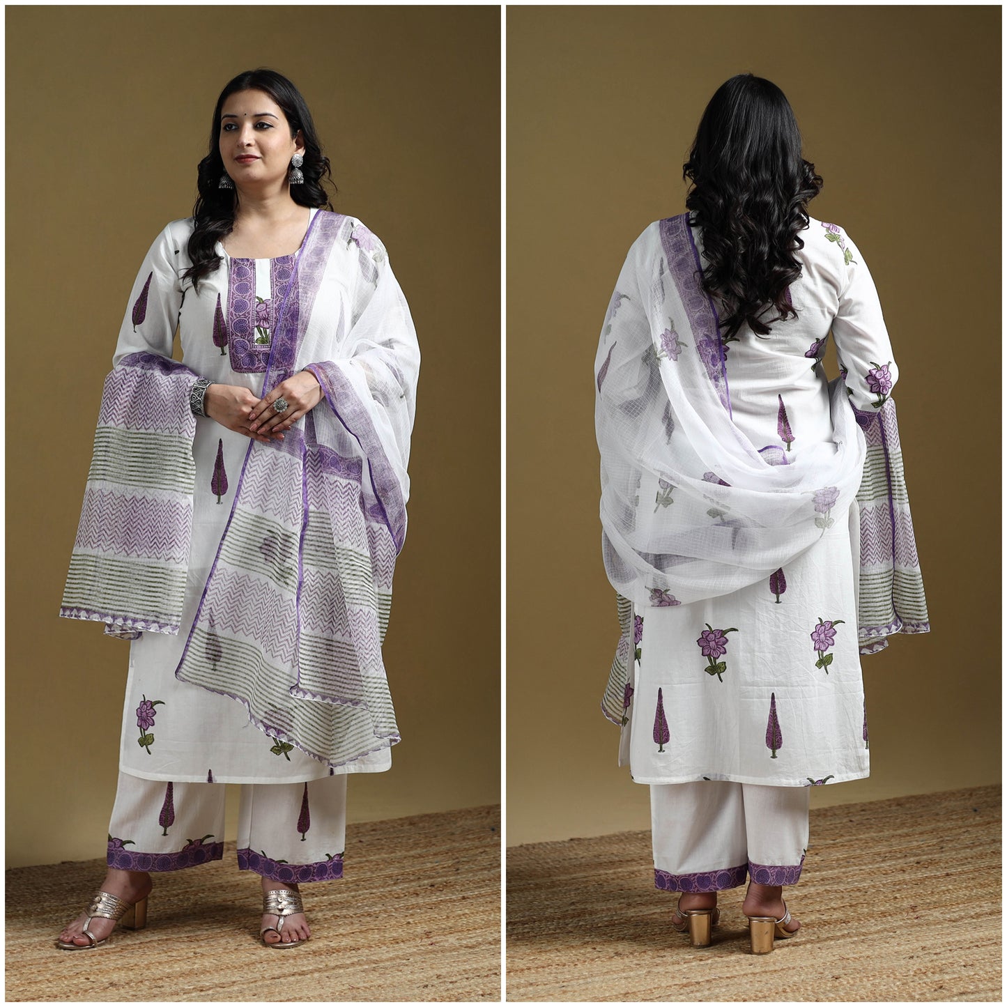 Sanganeri Hand Block Print Cotton Suit Set with Dupatta for women 01