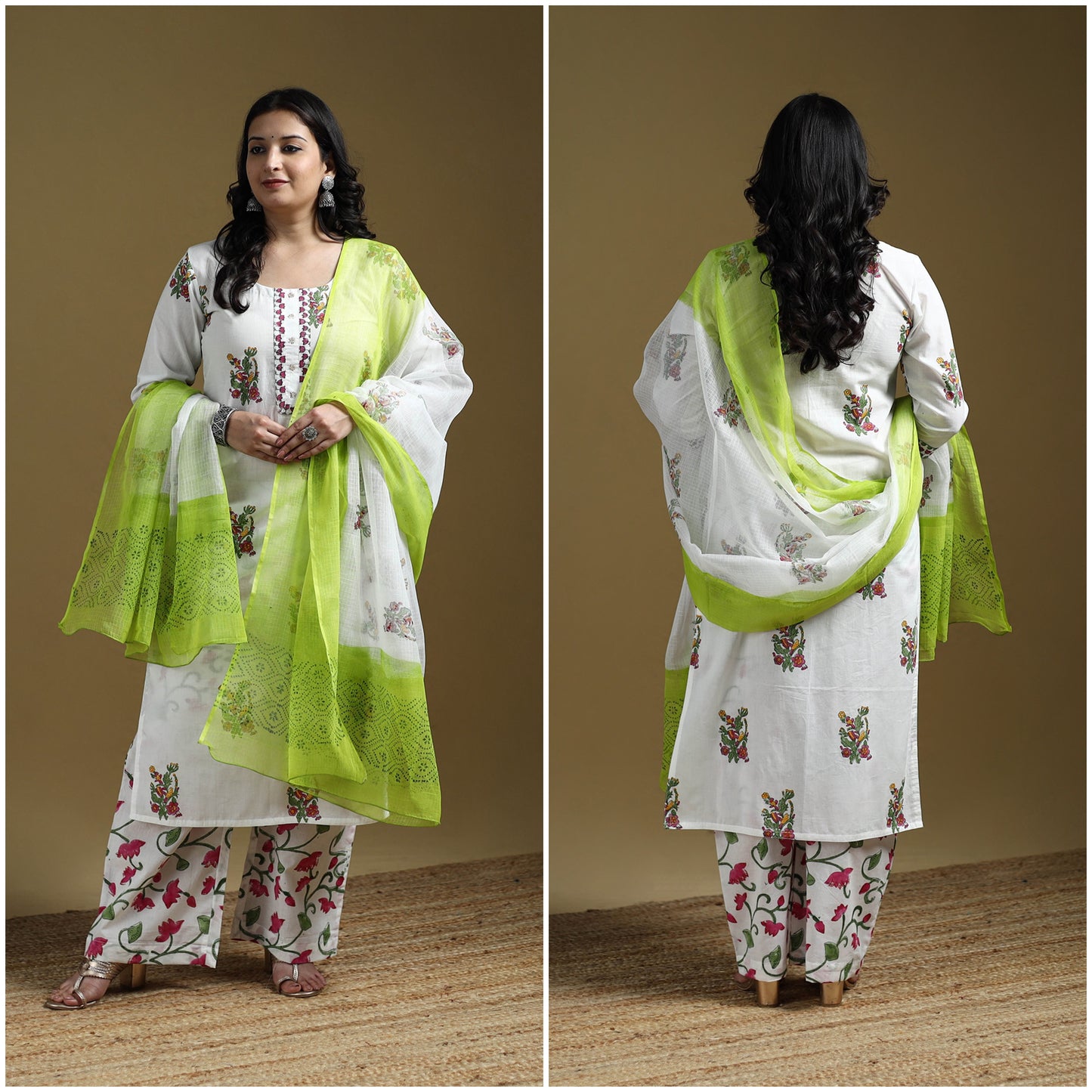 Sanganeri Hand Block Print Cotton Suit Set with Dupatta for women 07