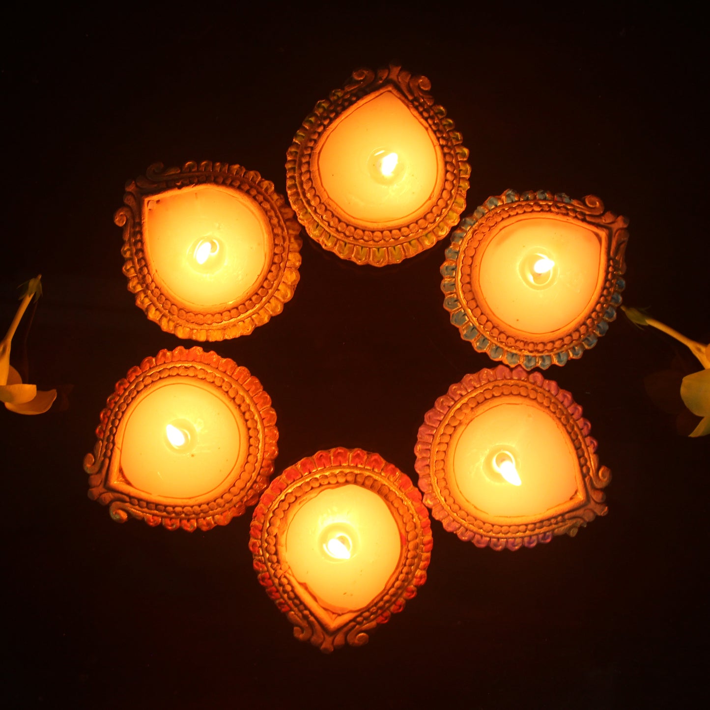 Handmade Motiff Diya Design 3 Wax Filled Candles set of 12