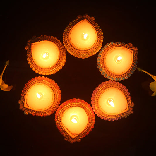 Handmade Motiff Diya Design 3 Wax Filled Candles set of 12