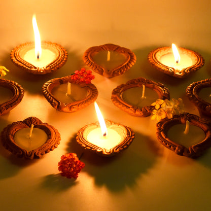 Handmade Motiff Diya Wax Filled Candles Set of 12