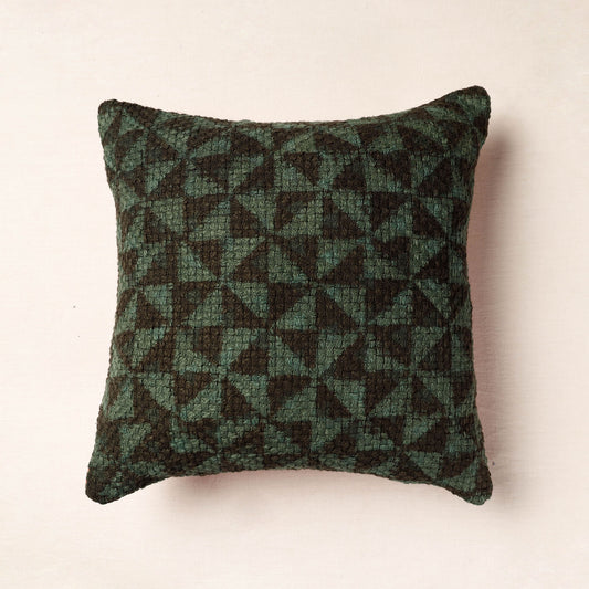 Green - Bagru Block Printed Jute Cushion Cover (16 x 16 in)