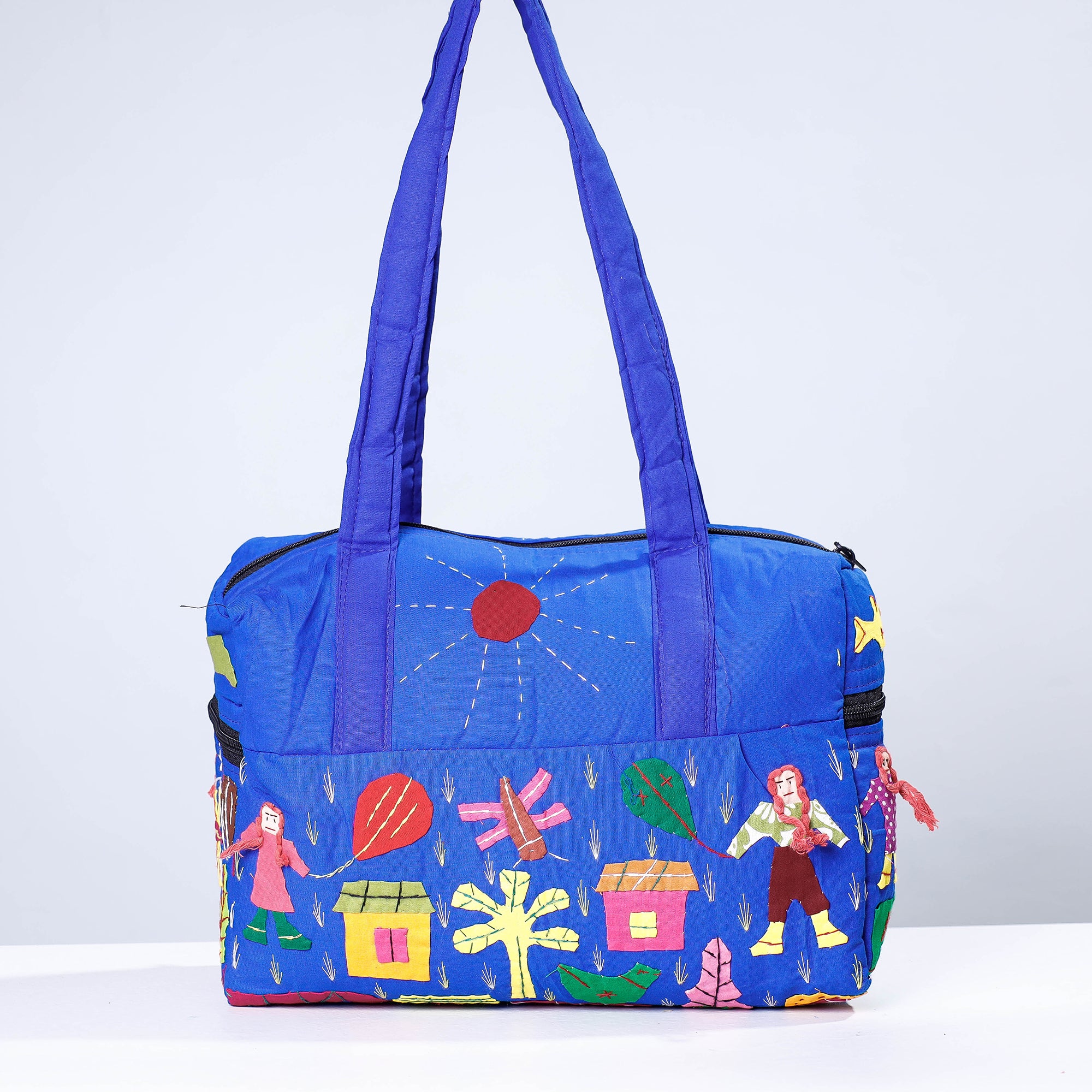 Black - Pipli Applique Work Cotton Cosmetic Pouch main image 0