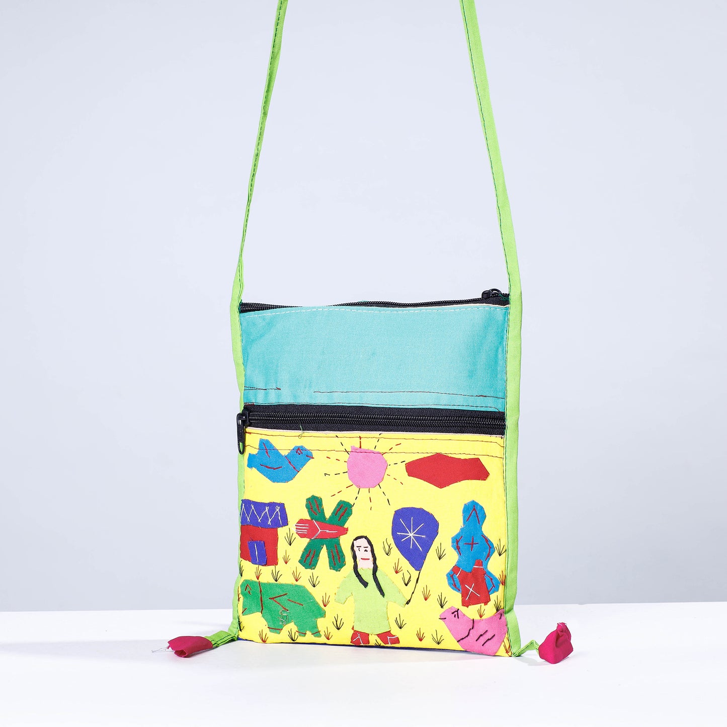 Multicolor - Pipli Applique Work Cotton Sling Bag