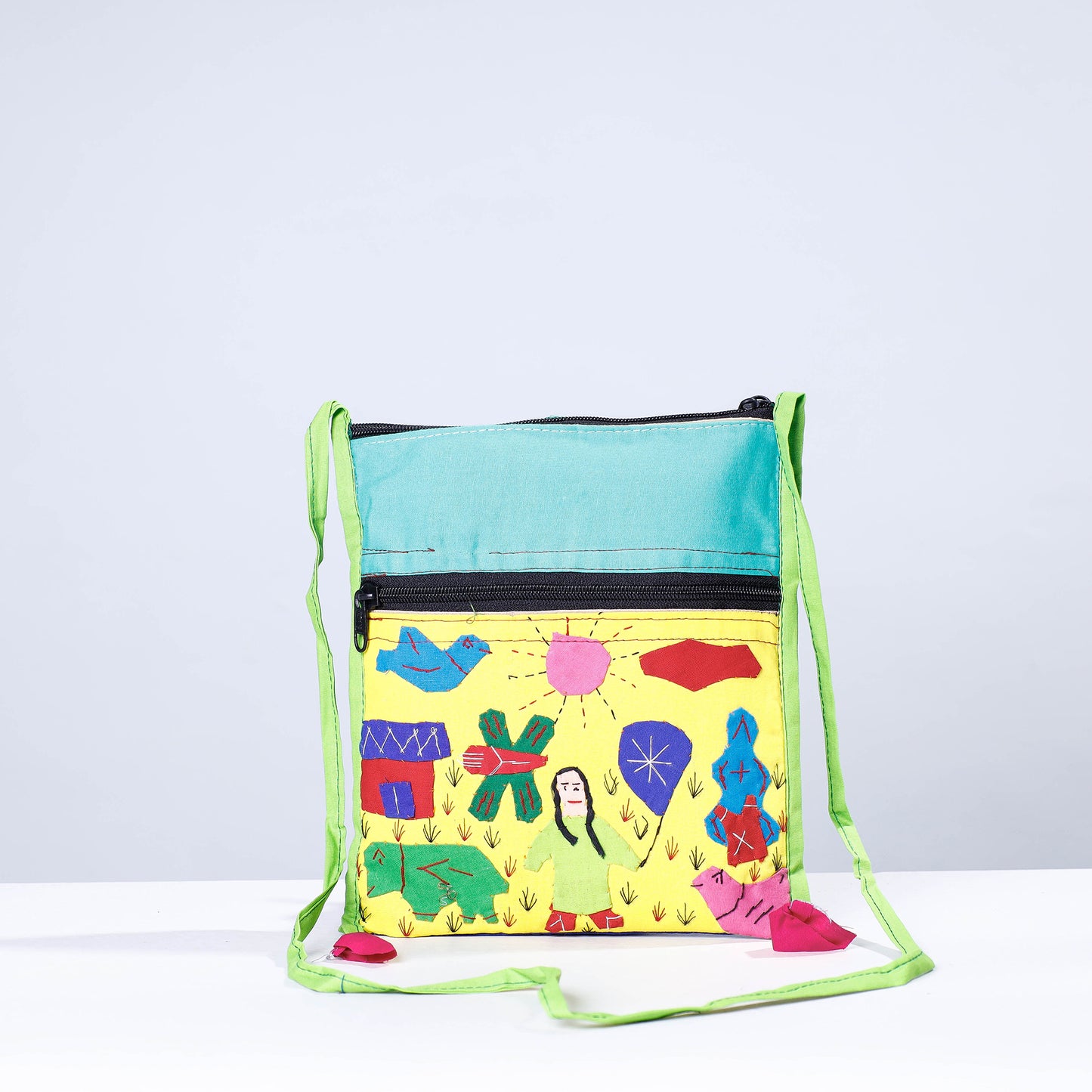 Multicolor - Pipli Applique Work Cotton Sling Bag