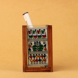 Hari - Hand-Painted Glass Pen Stand with Clock