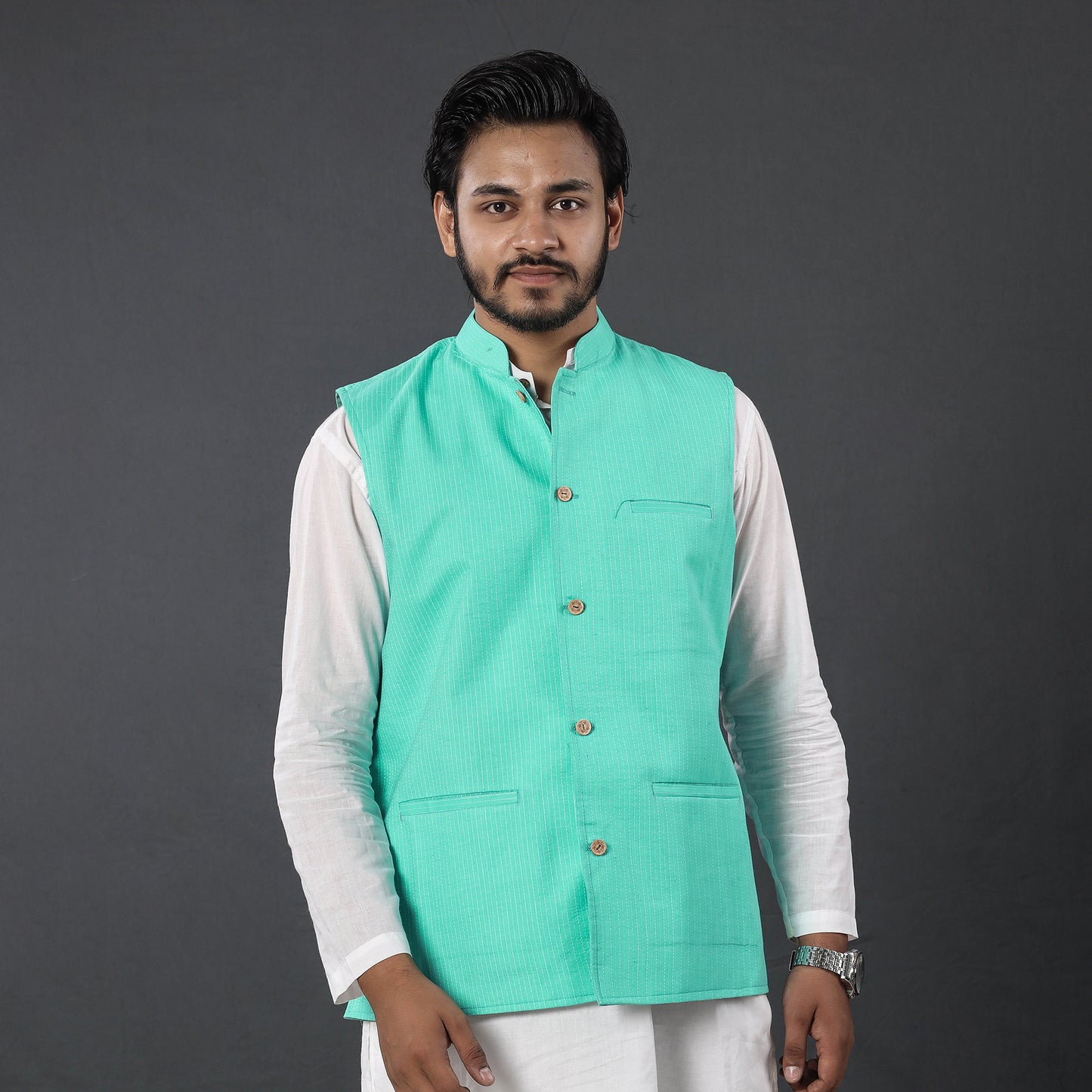 Running Stitch Cotton Nehru Jacket