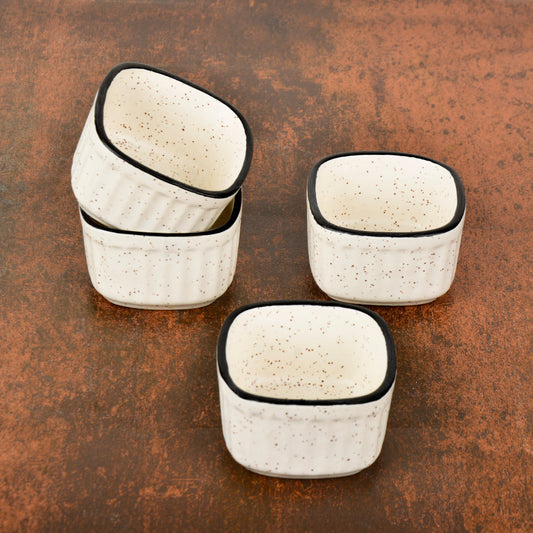Handcrafted Ceramic Ribbed Dip Bowls (Set of 4, White Matt, 50 ml each)