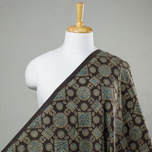 Brown Base With Floral Shapes Ajrakh Hand Block Printed Cotton Fabric