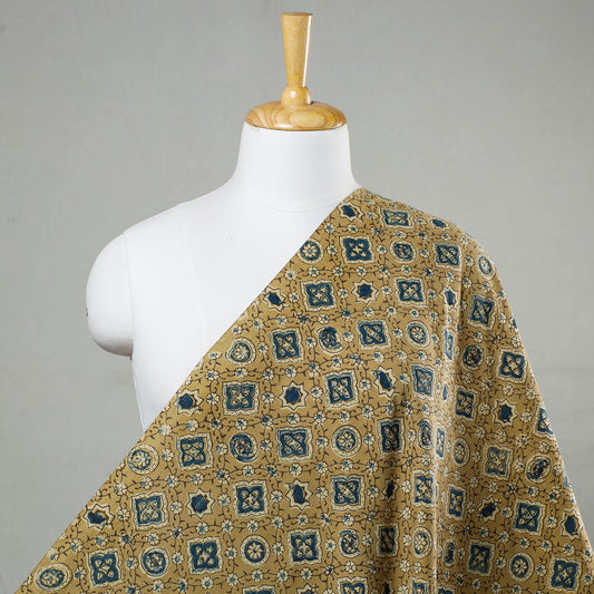 Lanzones Yellow Patterned Ajrakh Hand Block Printed Cotton Fabric