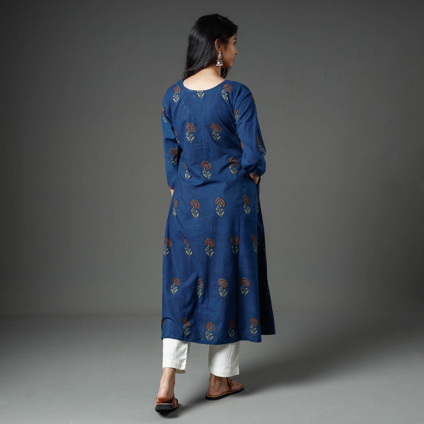 Blue - Akola Block Printed Cotton Long Kurta