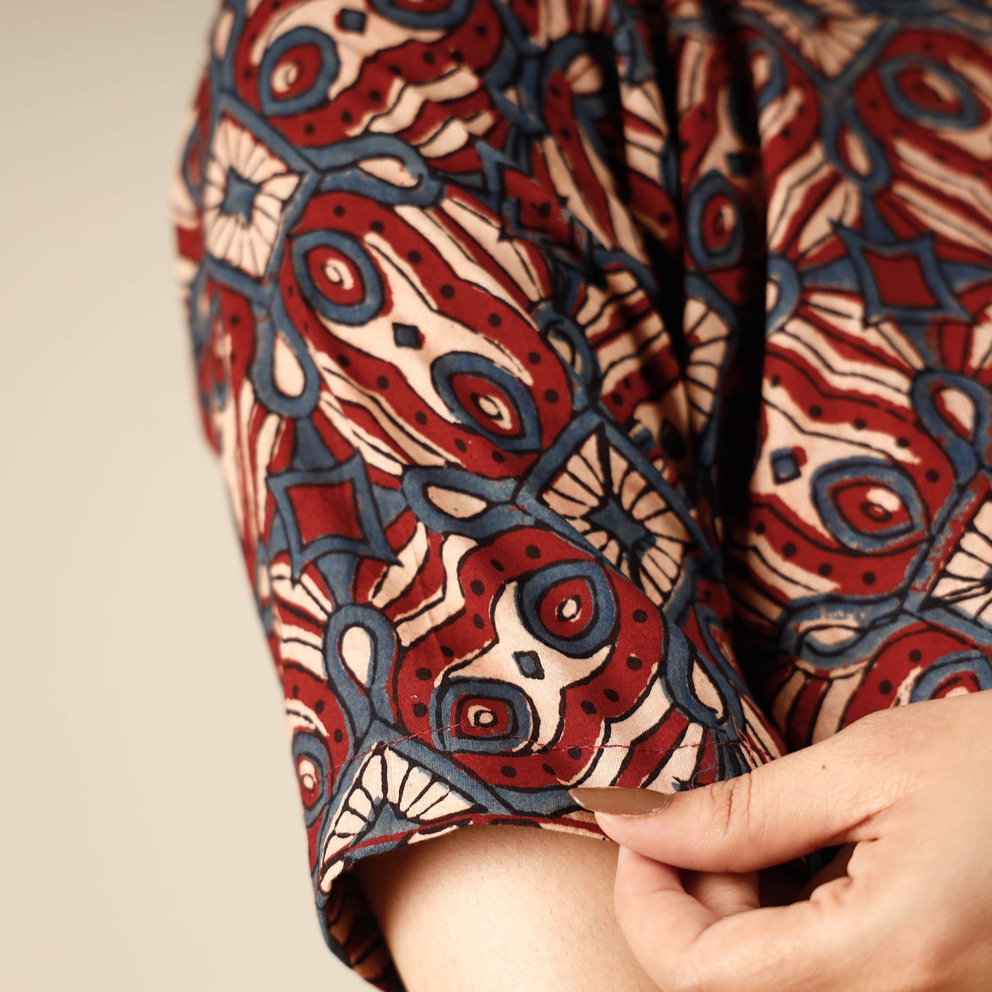 Multicolor - Red - Ajrakh Block Printed Half Sleeve Cotton Crop Top