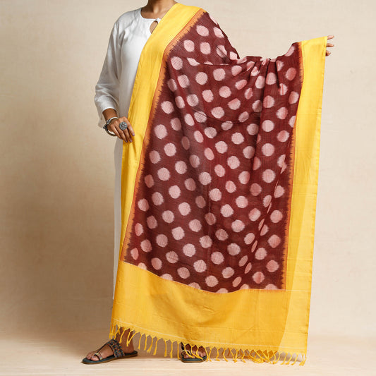 Maroon - Pochampally Ikat Cotton Handloom Dupatta