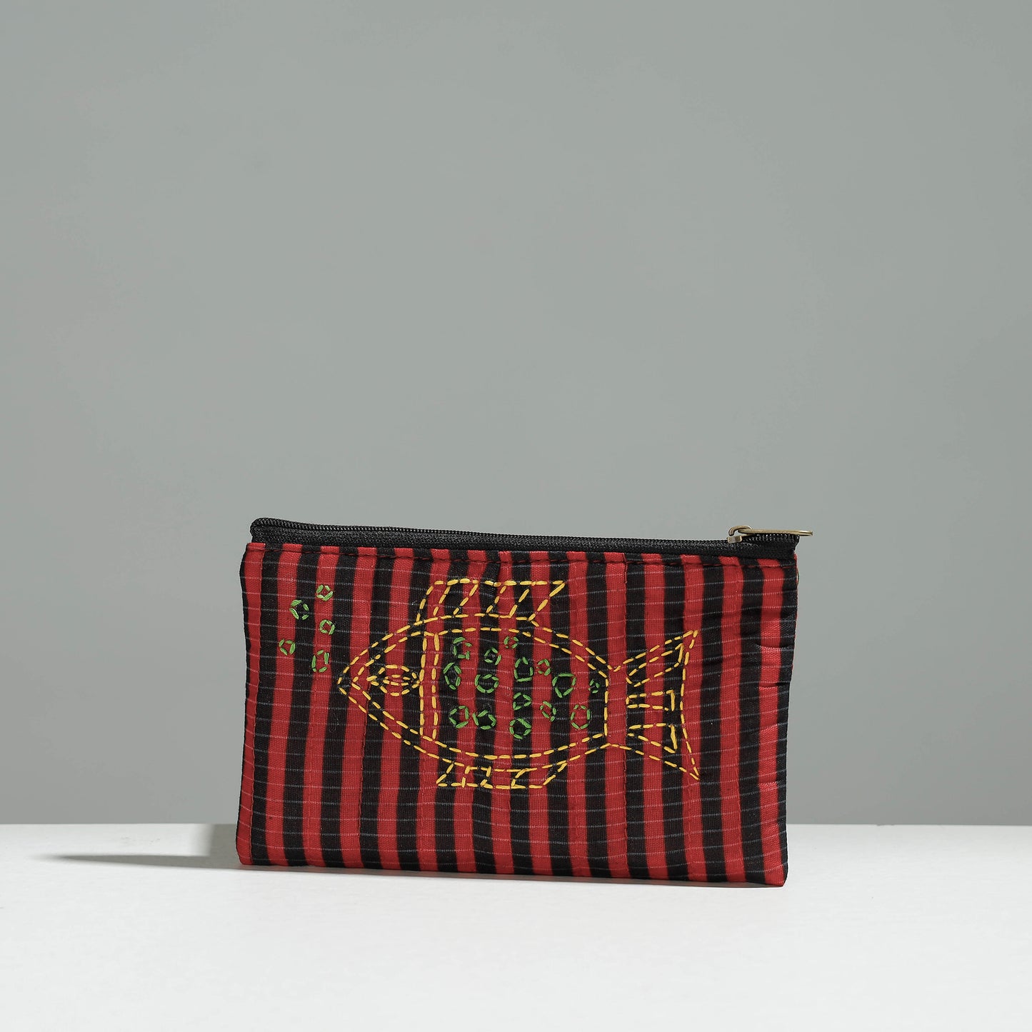 Multicolor Gamcha Fabric Hand Embroidered Jewelry Pouch
