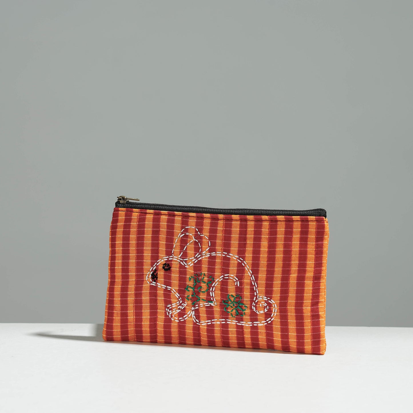 Multicolor Gamcha Fabric Hand Embroidered Jewelry Pouch