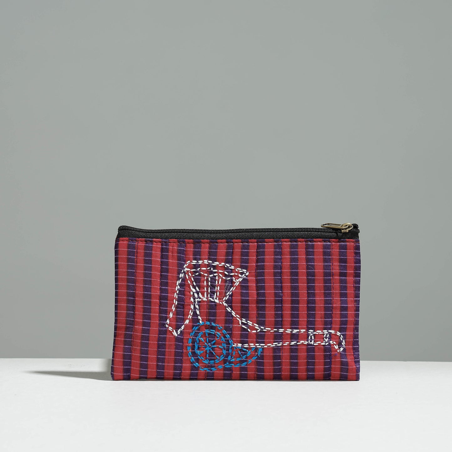 Multicolor Gamcha Fabric Hand Embroidered Jewelry Pouch