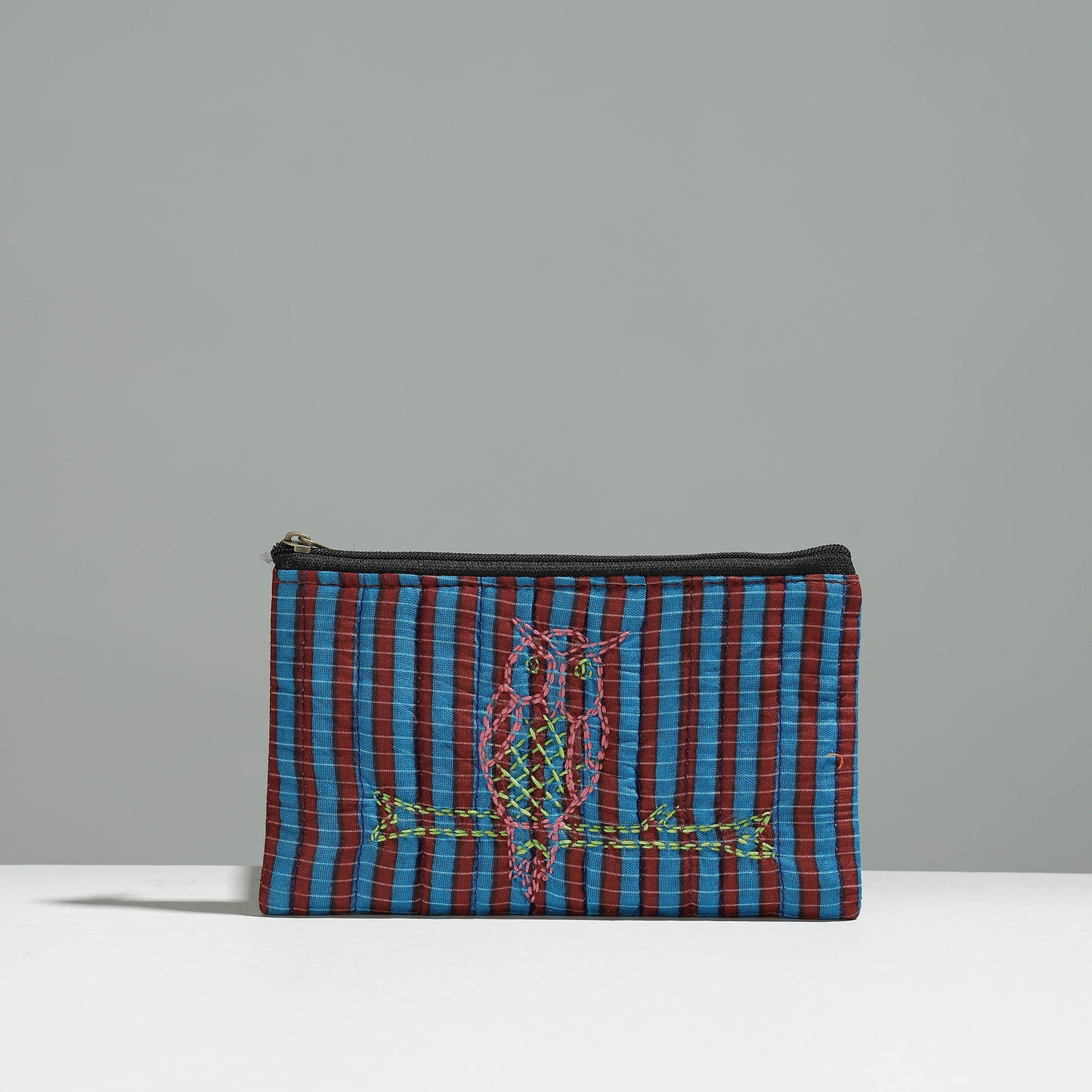 Multicolor Gamcha Fabric Hand Embroidered Jewelry Pouch