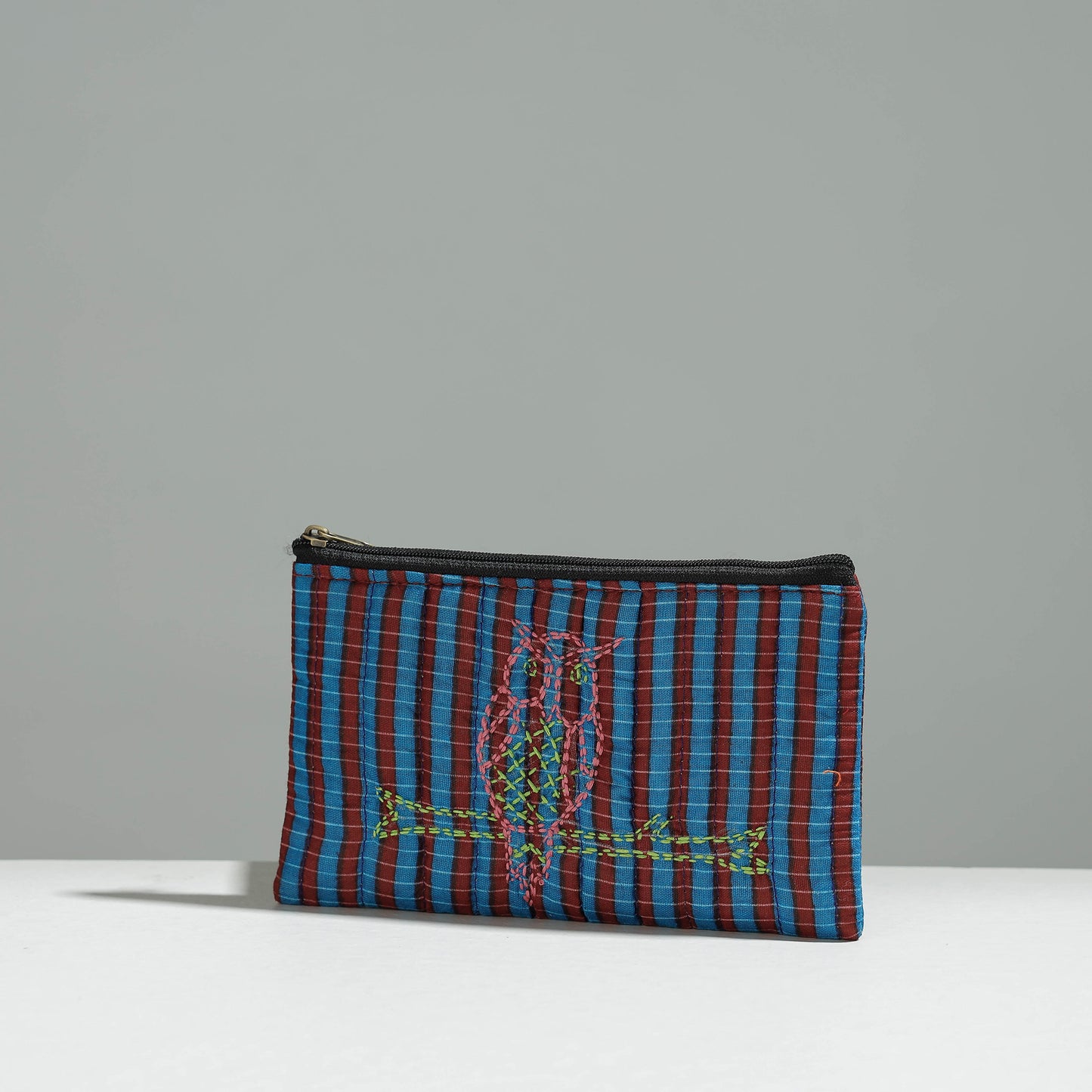 Multicolor Gamcha Fabric Hand Embroidered Jewelry Pouch