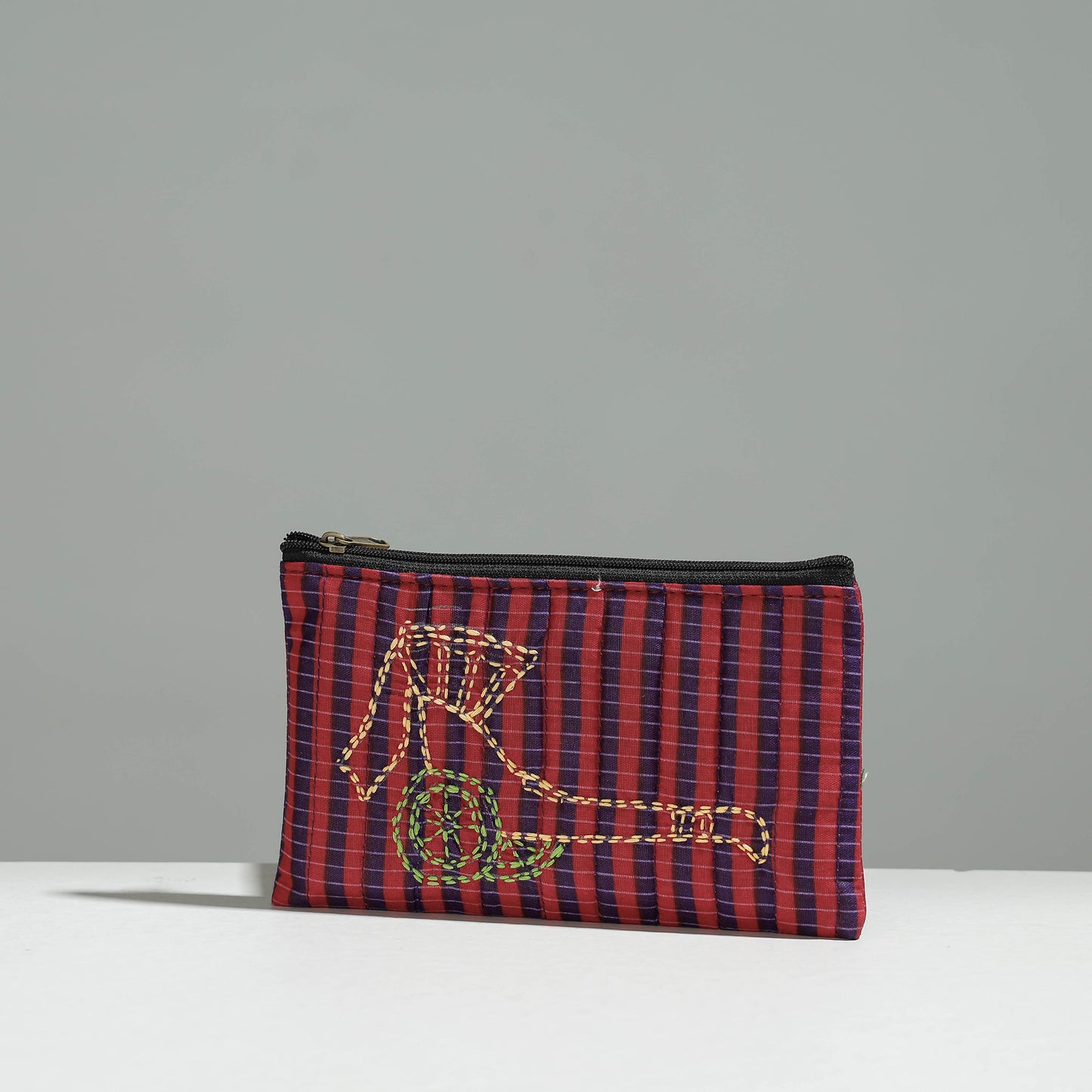 Multicolor Gamcha Fabric Hand Embroidered Jewelry Pouch