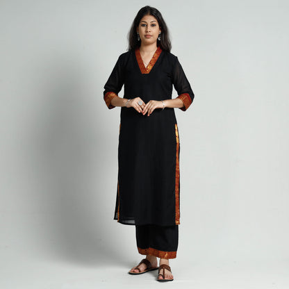 Black Dharwad Cotton Kurta with Palazzo & Dupatta Set