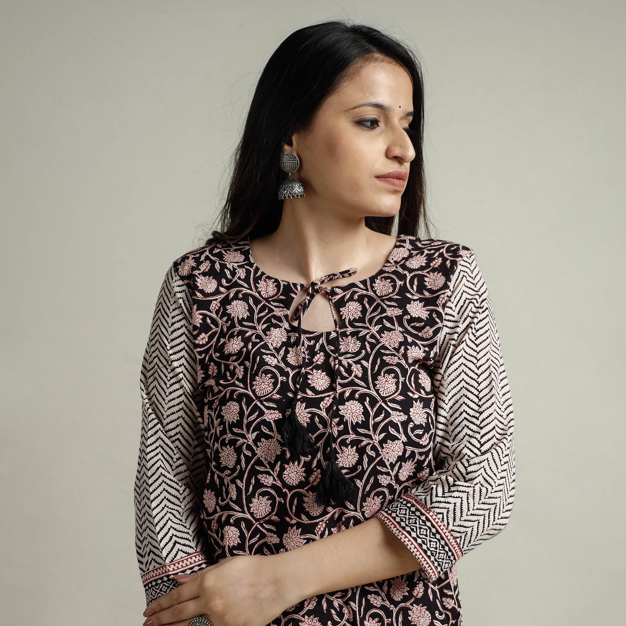 Black - Block Print Cotton Straight Bagh Kurta 14