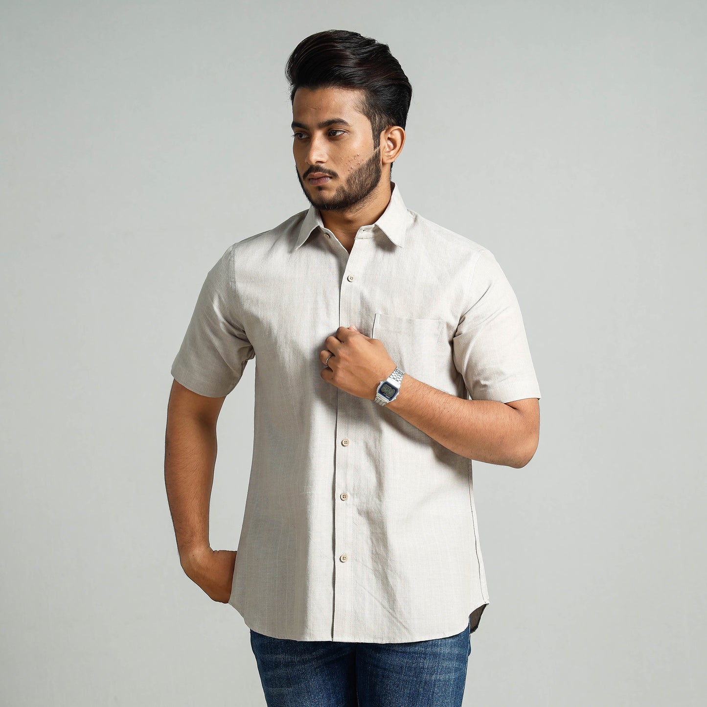 Buy Plain Handloom Cotton Men Half Sleeve Shirt Online at iTokri.com