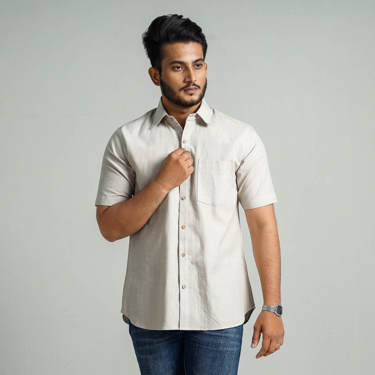 Buy Plain Handloom Cotton Men Half Sleeve Shirt Online at iTokri.com