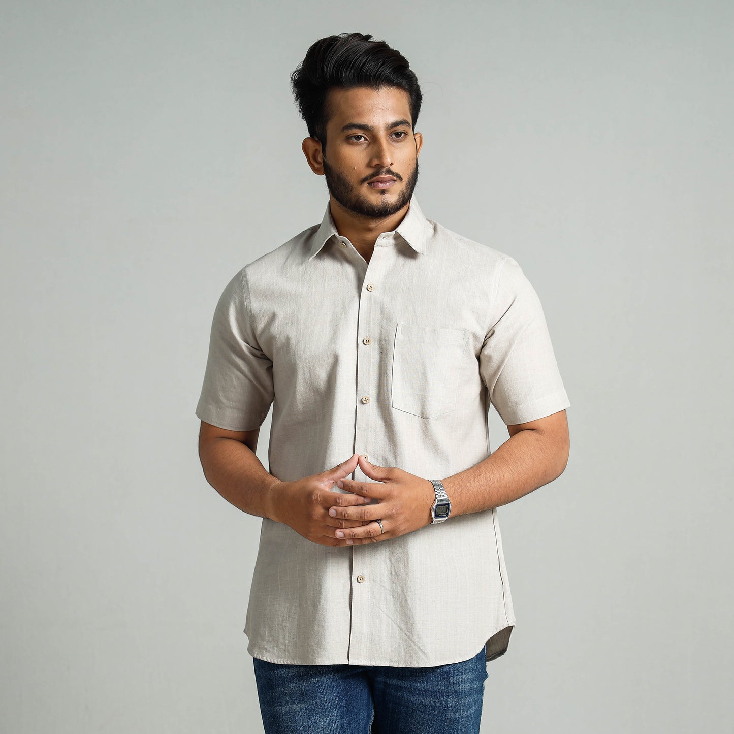 Buy Plain Handloom Cotton Men Half Sleeve Shirt Online at iTokri.com