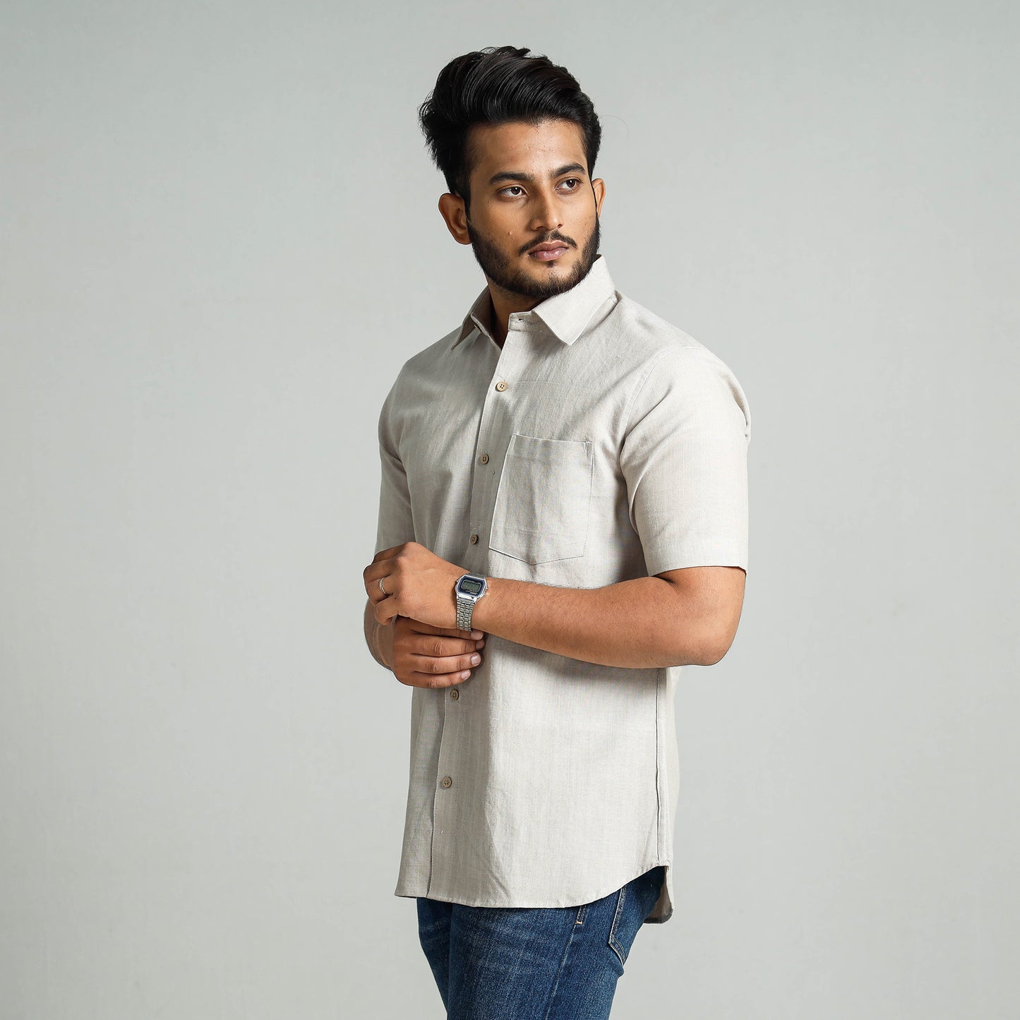 Buy Plain Handloom Cotton Men Half Sleeve Shirt Online at iTokri.com